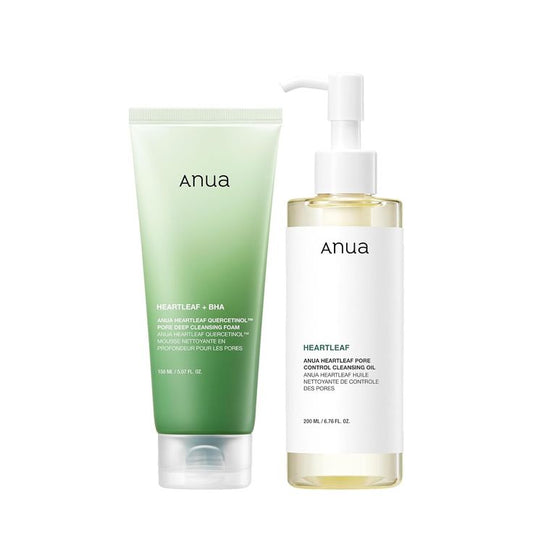 ANUA Double Cleanser Duo: Heartleaf Cleansing Oil & 200ml + Cleansing Foam 150ml